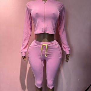 2026 Fall <strong>Women</strong> <strong>Velvet</strong> Casual <strong>Tracksuit</strong>, Striped Long Sleeve Zipper Crop Top &amp; Capri Pants 2 Piece Outfit Set - Product Image 4