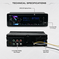 VOLOX 6-CH-RCA 1 DIN Araba Oynatıcısı için 50Wx4 Yüksek Güçlü 7 Renkli Işıklar Stereo Çift USB Uzaktan Kumandalı FM Verici