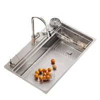 Évier de cuisine moderne multifonctionnel en acier inoxydable 304 à cuve unique avec robinet, fait main, vente directe d'usine