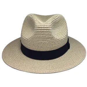 Benutzer definierte Summer Beach Hats Logo Frauen Männer Fedora Stroh Panama hut