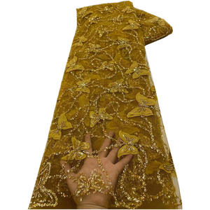 Tela bordada con cuentas de lentejuelas láser, tela de encaje de mariposa 3D, encaje de malla, vestido de fiesta para mujer, vestido de boda, vestido de banquete de alta costura - Product Image 5