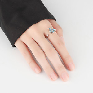 欧式925纯银旋转蝴蝶锆石女开环 - Product Image 3