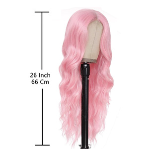 วิกผมสังเคราะห์ลอนยาว 26 นิ้ว ทนความร้อน แสกกลาง สีชมพูแดง สำหรับผู้หญิง คอสเพลย์ ปาร์ตี้ ใช้ได้ทุกวัน - Product Image 1
