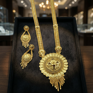 Wholesale Brass 14K/18K/24K Gold Plated Floral Design <b>Long</b> <b>Necklaces</b> & Earrings Set for Wedding - Product Image 3