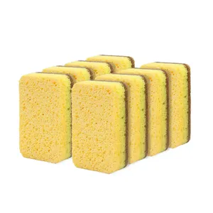 Customized logo absorbent natural wood pulp kitchen magic cleaning sponge with scouring pad for washing dishes