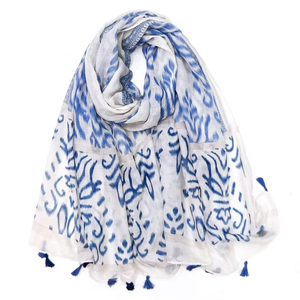 2024 mode 180*85cm Stock femmes mode écharpes Polyester bleu imprimé écharpe belle crème solaire châle - Product Image 1