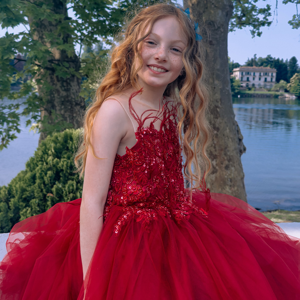 Red Lace Tulle Flower Girl Dresses for Wedding Party Kids