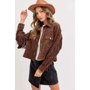 เสื้อแจ็คเก็ตหนังกลับเทียมแบบสั่งทำพิเศษ รุ่นปี 2026 สีน้ำตาลสำหรับผู้หญิง ทรงครอป สไตล์ตะวันตก แขนยาว เหมาะสำหรับฤดูใบไม้ร่วง สวมใส่สบายๆ สไตล์สตรีทแวร์ - Product Image 3