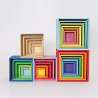Cubes d'empilage en bois esthétiques arc-en-ciel, boîtes de rangement polyvalentes, décoration de chambre d'enfant et jouets sensoriels de tri