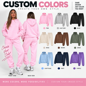 Set Tuta Felpata di Lusso Personalizzata in Cotone 100% con Fodera in Pile, Vestibilità Rilassata Oversize con Spalle Cadenti, <span class=keywords><strong>Abbigliamento</strong></span> <span class=keywords><strong>Donna</strong></span> - Product Image 2