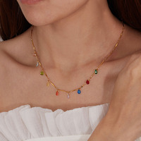 Bijoux pour femmes Ouj Gold Filled en acier inoxydable Style bohème coloré Cubic Zirconia Water Drop Pendant Chain Necklace