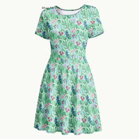 Robe élégante pour femme, motif botanique vert menthe, jupe trapèze à manches courtes - Shuo Fei Cottagecore Vestidos