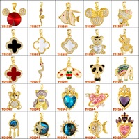 Vente en gros de breloques en zircone cubique de haute qualité, pendentifs animaux tendance (ours, papillon), bijoux plaqués or, accessoires de bricolage