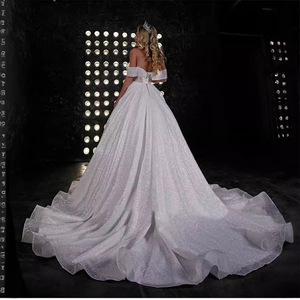 Off Shoulder Wedding Dress Ball Gown Sweetheart Neckline Starry Sky <b>Tulle</b> Radiant Taffeta Ivory <b>White</b> JM329 - Product Image 4