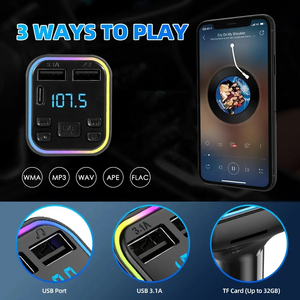 Đa chức năng không dây xe <span class=keywords><strong>MP3</strong></span> Máy nghe nhạc 3.1A sạc nhanh 7 màu RGB hỗ trợ TF Thẻ âm nhạc cuộc gọi bằng giọng nói tương thích QC3.0 PD - Product Image 3