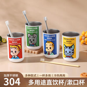 Tasse de camping en plein air portable à double couche en acier inoxydable 304 avec conception de rince-bouche de dessin animé en plastique durable - Product Image 2