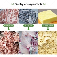 Machine industrielle de découpe et de broyage de viande congelée pour poulet, avec fonctions de découpe en cubes, de découpe en morceaux, de broyage de blocs et de floquage