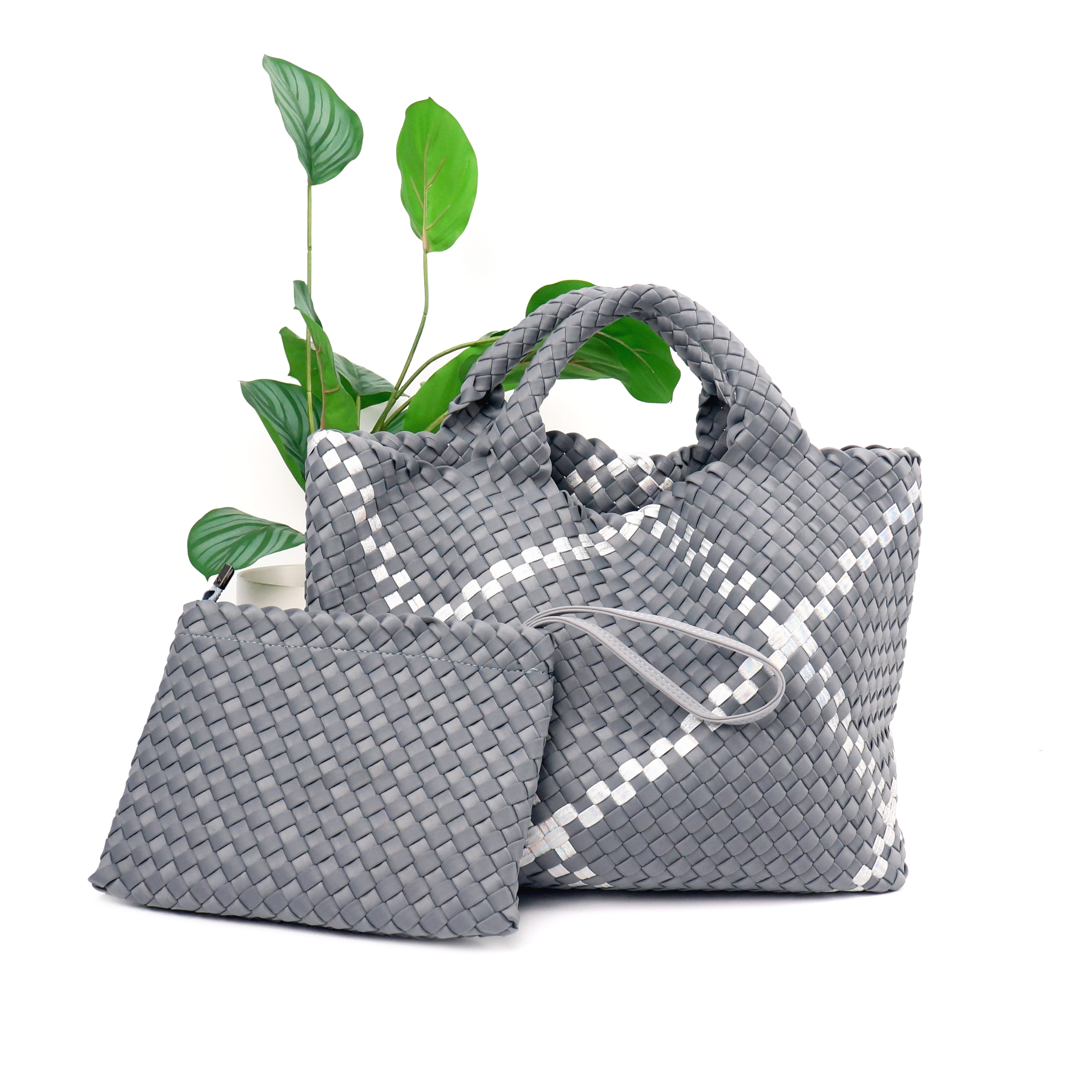 2021 HOT SALE new arrival woven neoprene tote bag ladies fashion Braiding bag large handbags with small pouch women hand bags