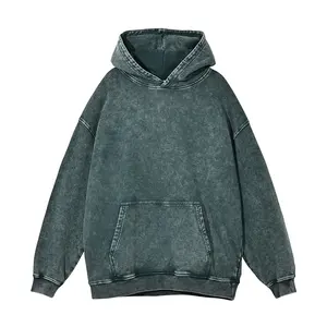 Custom Fashionable Embroidery Logo Hoodie Vintage Design Pure Cotton Pullover Oversize Fleece Color Washed Stone Men's Hood
