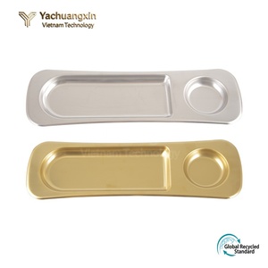 Plato cuadrado de metal para la cena con compartimento para salsa, acabado en plata y oro, juego de vajilla para uso diario. - Product Image 6
