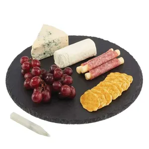 Wholesale Round Dia25 X 0.6cm Black Slate Set Charcuterie Plates Pizza Food Catering Serving Dishes Plates