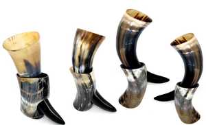 Viking Valknut Drinking Horn with Stand Royal <b>Cup</b> <b>Set</b> Genuine Handcrafted Drinking Tankard Viking Horn for Mead Ale And Beer - Product Image 3