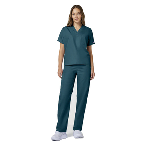 Conjunto de Uniforme Médico Azul Rey para Mujer al por Mayor: Blusa de Manga Corta con Cuello en V y Pantalones Rectos a Juego, Cómodo y Transpirable - Product Image 1