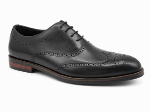 <b>Black</b> Genuine Leather Wingtip <b>Brogue</b> Oxfords for <b>Men</b> Lace Up Dress <b>Shoes</b> Round Toe Anti Slip Rubber Sole Office Career Business - Product Image 2