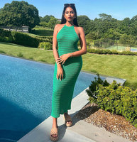 Tricoté dos nu Maxi robe femmes évider sans manches vacances fête Sexy licou Crochet moulante plage longues robes