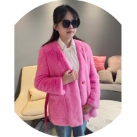 Ceinture en cuir rose mignon grande poche manteau Long de luxe en fourrure de vison véritable