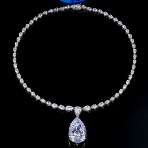 Iced Out Cubic Zirconia Wedding Necklace Bridal 925 Sterling Silver Big Stone Pendant Necklace