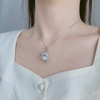 Pendentif en argent 925 KAMMY 9,5-10 mm, charme dauphin en zircon et perle de luxe, thème océan, bijoux fins, cadeau d'anniversaire pour femme
