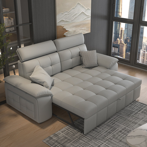 Sofá <span class=keywords><strong>Cama</strong></span> Extraíble de Cuero Italiano con Taburetes Ocultos, Sofá <span class=keywords><strong>Cama</strong></span> para Sala de Estar, Venta al por Mayor, Sofá <span class=keywords><strong>Cama</strong></span> Moderno Marrón de Alta Gama - Product Image 2