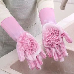 Gants de lavage de vaisselle en silicone, épais, imperméables, pour le nettoyage de la cuisine, avec éponge, faciles à nettoyer, ajustement confortable - Product Image 3