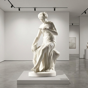 Escultura de Pastora con Cordero <span class=keywords><strong>en</strong></span> Mármol Blanco Sólido Hecha a Mano - Arte Bucólico Neoclásico Resistente a la Intemperie para Jardín y Sala de Estar - Product Image 2