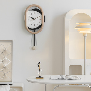 Creamy Style Oval <b>Wall</b> <b>Clock</b> Battery Powered Single Face Modern Minimalist Living Room <b>Decoration</b> - Product Image 4