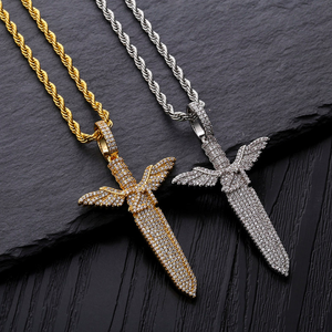 18 chico gay hombre hiphop helado lleno de diamantes oro <span class=keywords><strong>21</strong></span> <span class=keywords><strong>SAVAGE</strong></span> colgante ángulo espada collar - Product Image 2