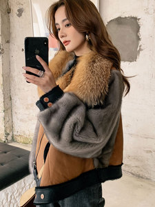 OFTBUY 2021 Cappotto in <span class=keywords><strong>Visone</strong></span> Naturale a Doppia Faccia, Nuova Giacca Invernale da <span class=keywords><strong>Donna</strong></span> con Collo in Vera Pelliccia di Volpe, Capospalla Caldo ed Elegante - Product Image 4