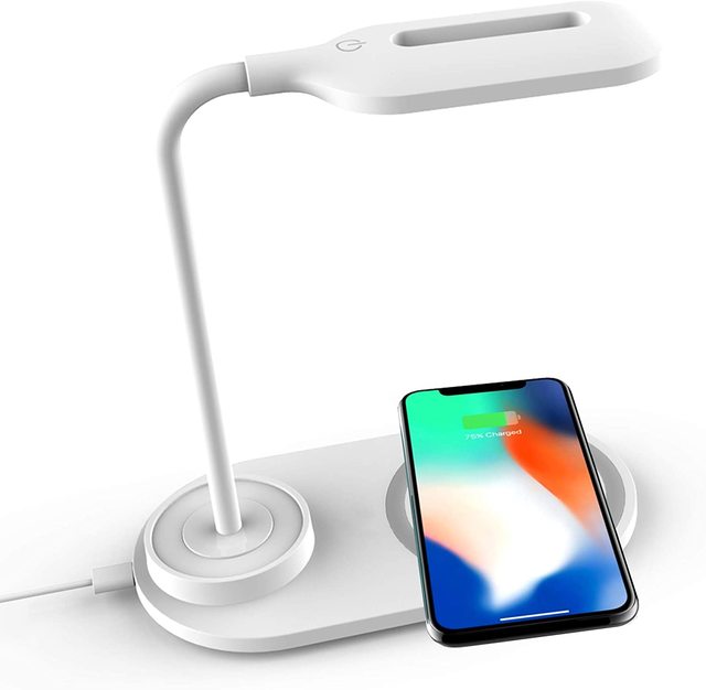 2 in 1 10W Wireless Charging LED Desk Lamp Flexible Gooseneck 3 Color Dimmable USB Table Light for Bedroom Study Office
