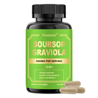Complément alimentaire végétalien en capsules, marque privée, complexe d'extrait de fruit amer de corossol (Graviola) 12-en-1, 5000 mg, pour détoxification, défense, revitalisation et soutien