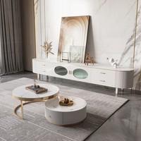 Nouveau design de mobilier de salon, meuble TV et ensemble table basse, meuble TV moderne de luxe avec dessus en marbre