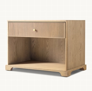 RH GENEVIEVE <strong>OAK</strong> REEDED NIGHTSTAND Light Wood <strong>Bedside</strong> <strong>Table</strong> Gold Handles Reeded Detailing Modern Apartment Bedroom Drawer - Product Image 6