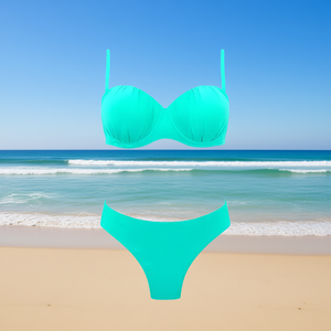 Costume da bagno bikini taglie forti HDJ con controllo pancia, reggiseno push-up e slip a vita alta, tinta unita, due pezzi da donna - Product Image 2