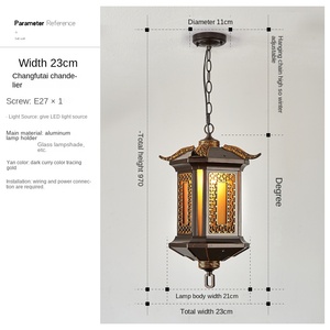 Traditional Black Plastic <b>Outdoor</b> Ceiling <b>Light</b> LED <b>Hanging</b> Pendant Lantern 6000K Daylight Alert Dimmable 10-Year Warranty for - Product Image 6