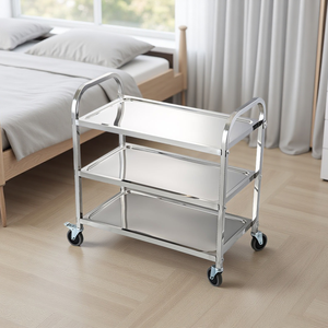 Chariot de service robuste en acier inoxydable à 3 niveaux avec 4 roulettes pivotantes pour buffet mobile, idéal pour <span class=keywords><strong>restaurant</strong></span> et cuisine - Product Image 1