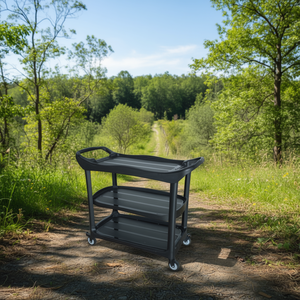 Carrello di servizio nero a 3 ripiani in plastica con ruote per stoccaggio e trasporto - Product Image 3