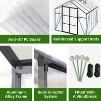 8*10 kaki gratis kapal rumah kaca polikarbonat dengan perlindungan angin yang lebih kuat dan ventilasi atap, berjalan-in besar aluminium tahan air