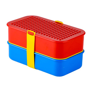 Creative Building Block Bento Box Rectangle Plastic Lid With Straps <b>Microwaveable</b> For Children Students Office Workers - Product Image 2