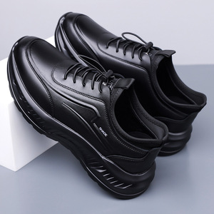 Chaussures décontractées pour hommes, doublées de polaire, en cuir souple, à talon bas, semelle en caoutchouc, confortables pour les loisirs - Product Image 2