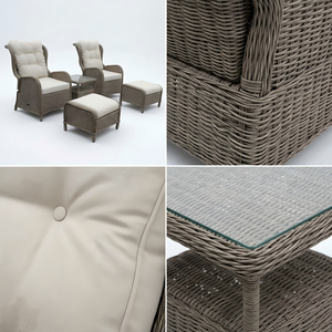Traditional Outdoor <strong>Garden</strong> Steel Frame Rattan Wicker <strong>Recliner</strong> All Weather Cushioned Sofas and Ottoman Set for Villa - Product Image 4